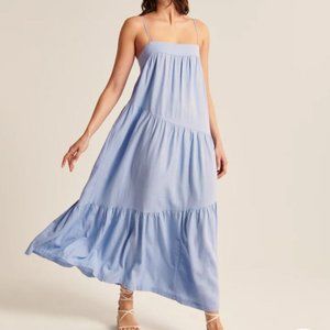 NEW Abercrombie Asymmetrical Tiered Maxi Light Blue Dress - Size XS